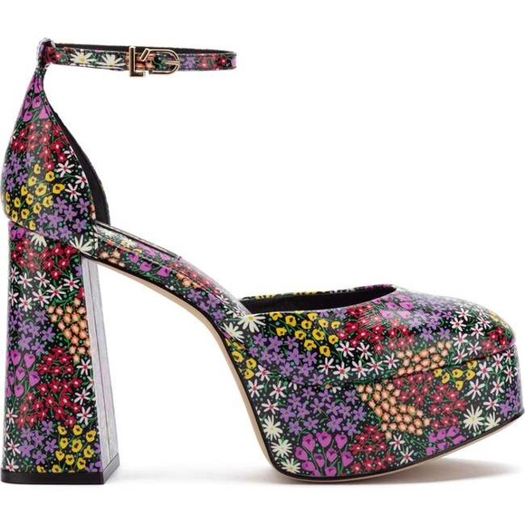 Larroude mixed floral Ari platform pumps - Picture 1 of 10